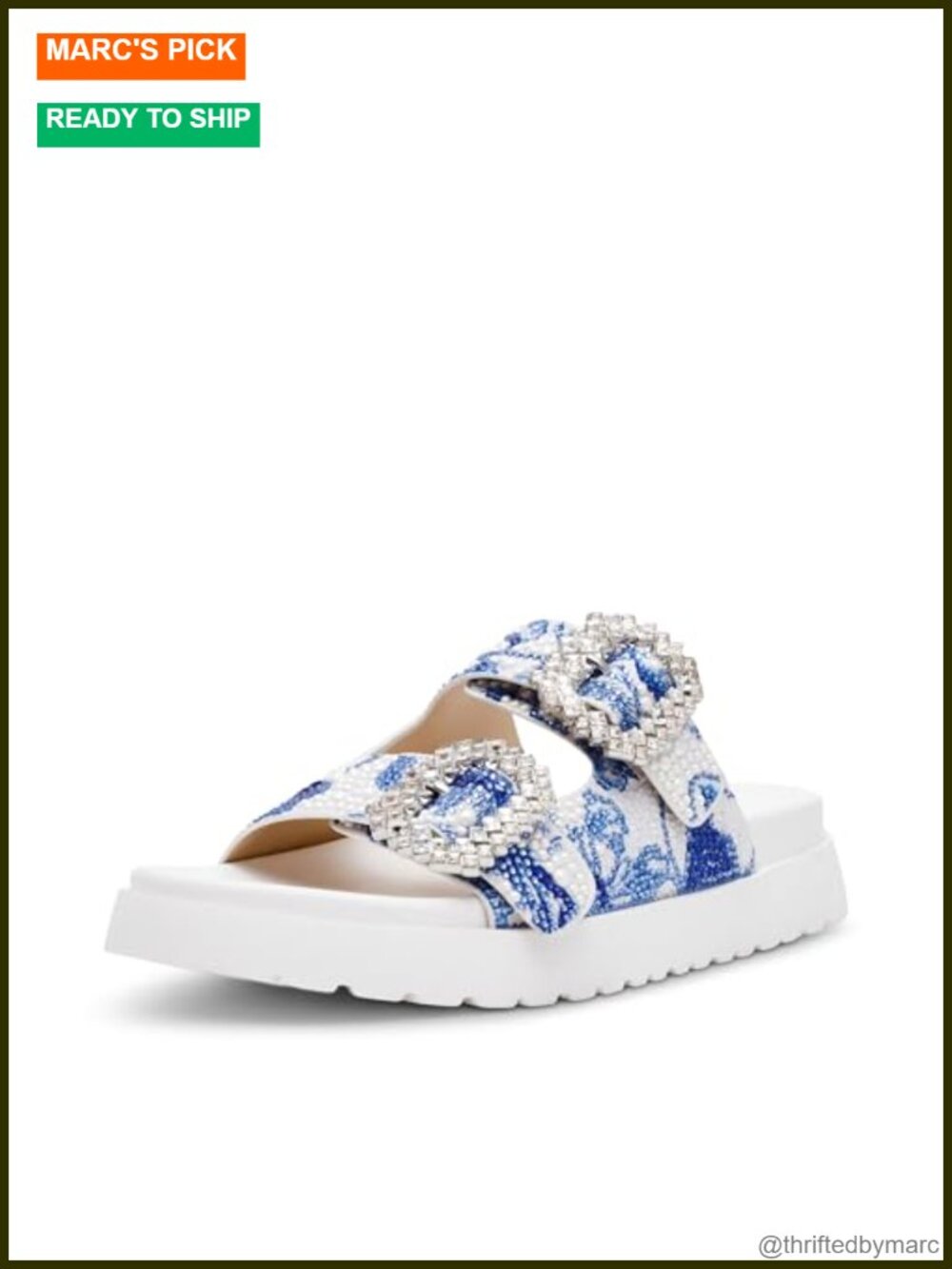 Slide Sandals Women's Platform Heels Slip On with Buckle Detail PU Outer